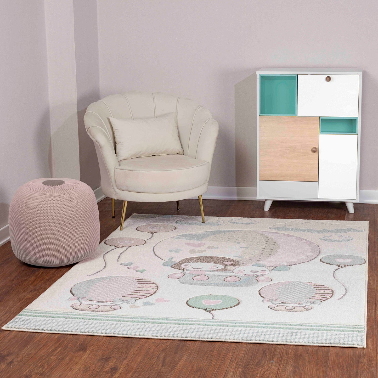 AMARILYS Tapis Enfant - Tapis Chambre, Garçon, Fille, Bébé, Salle de Jeu, Poils Doux, Durable, Entretien Facile - Beige, Rose