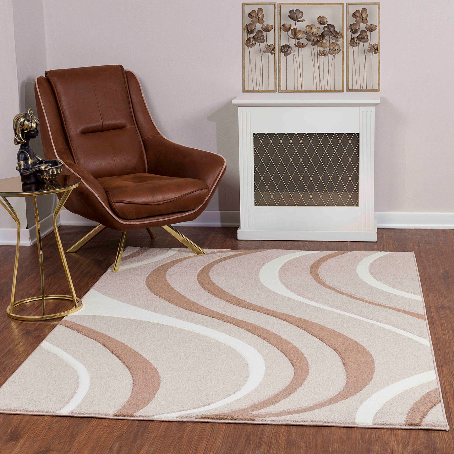 KAUMBERG Tapis Scandinave - Tapis Moderne, Salon, Chambre - Tapis Contemporain, Poils Courts, Doux, Entretien Facile - Brun, Blanc