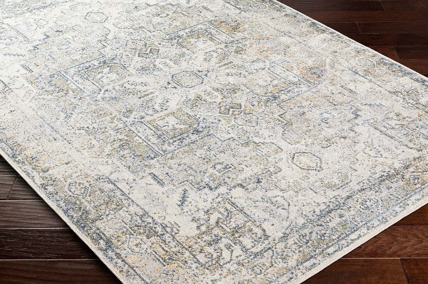 DRYRIDGE Tapis Lavable en Machine - Tapis Persan, Salon, Cuisine - Tapis Vintage Oriental, Poils Courts, Doux, Durable - Gris, Bleu