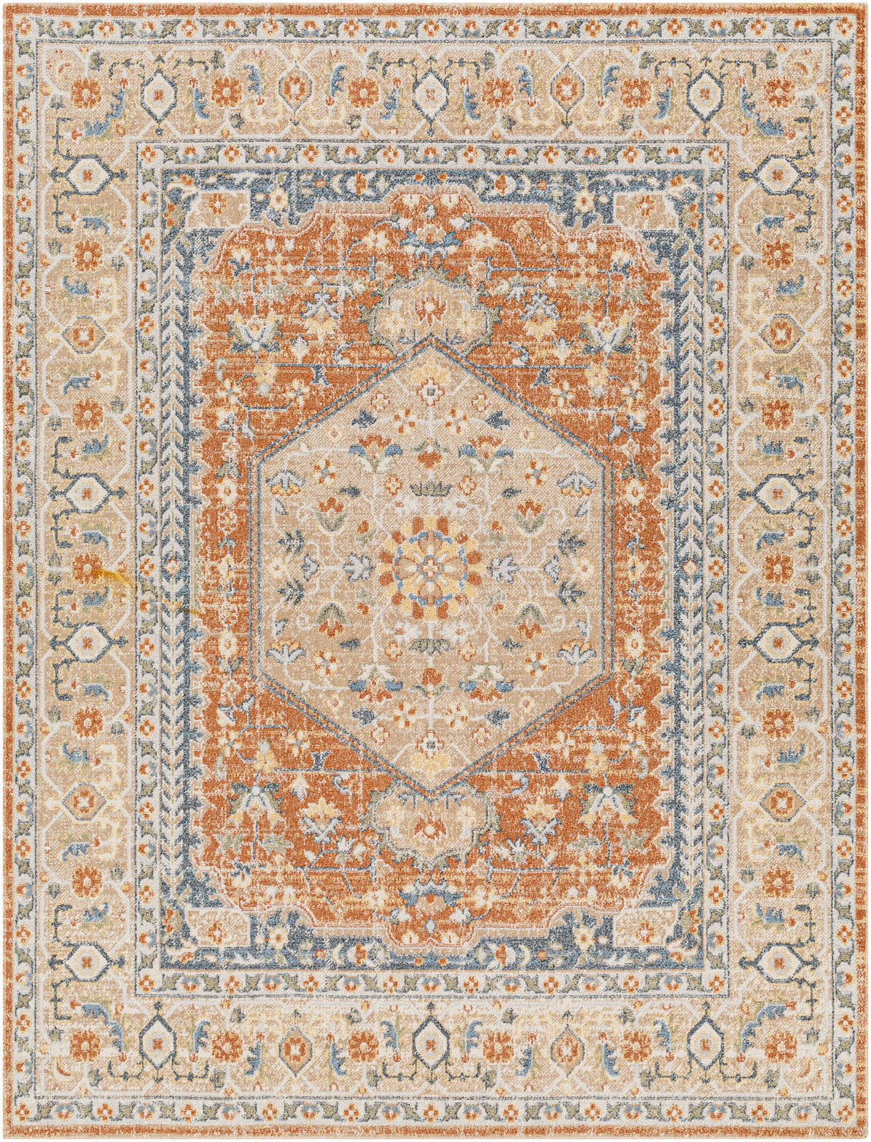 EDMOND Tapis Lavable en Machine - Tapis Persan, Salon, Cuisine - Tapis Vintage Oriental, Poils Courts, Doux, Durable - Orange, Jaune