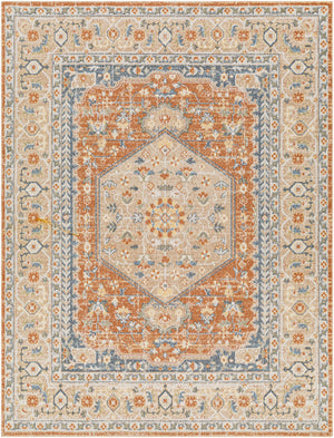 EDMOND Maschinewaschbarer Teppich I Wohnzimmer, Esszimmer, Küche I Vintage Orientalischer Traditioneller Boho Teppich I Orange, Gelb