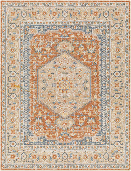 EDMOND Maschinewaschbarer Teppich I Wohnzimmer, Esszimmer, Küche I Vintage Orientalischer Traditioneller Boho Teppich I Orange, Gelb