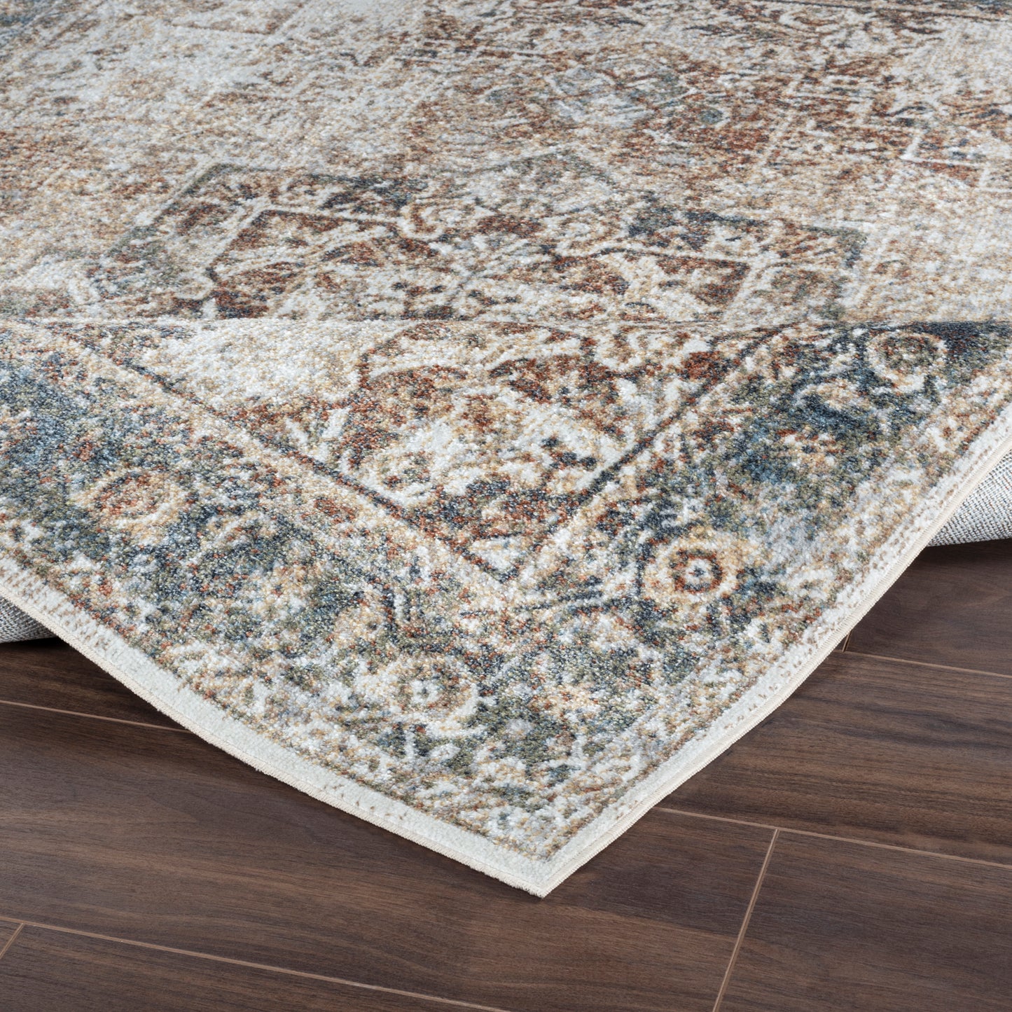 ELKTON Tapis Lavable en Machine - Tapis Persan, Couloir, Salon - Tapis Vintage Oriental, Poils Courts, Doux, Durable - Brun, Ivoire