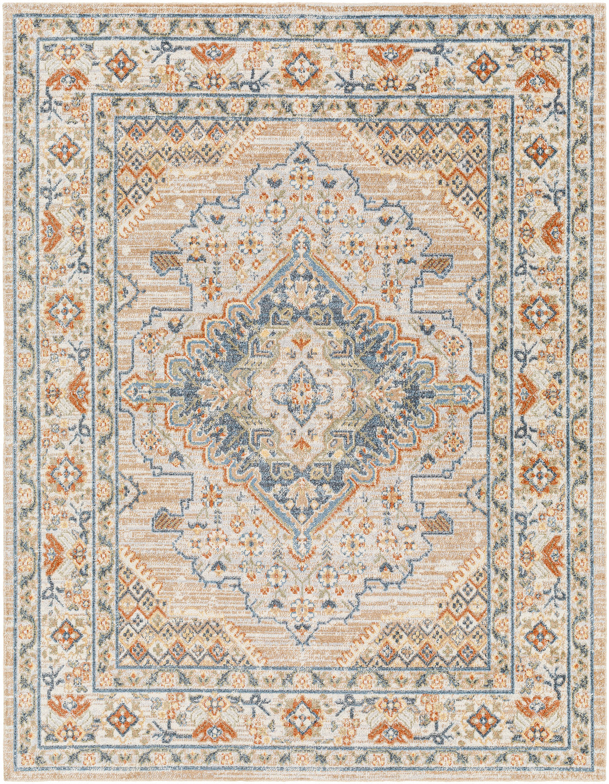 ELLINWOOD Tapis Lavable en Machine - Tapis Persan, Salon, Cuisine - Tapis Vintage Oriental, Poils Courts, Doux, Durable - Beige, Bleu