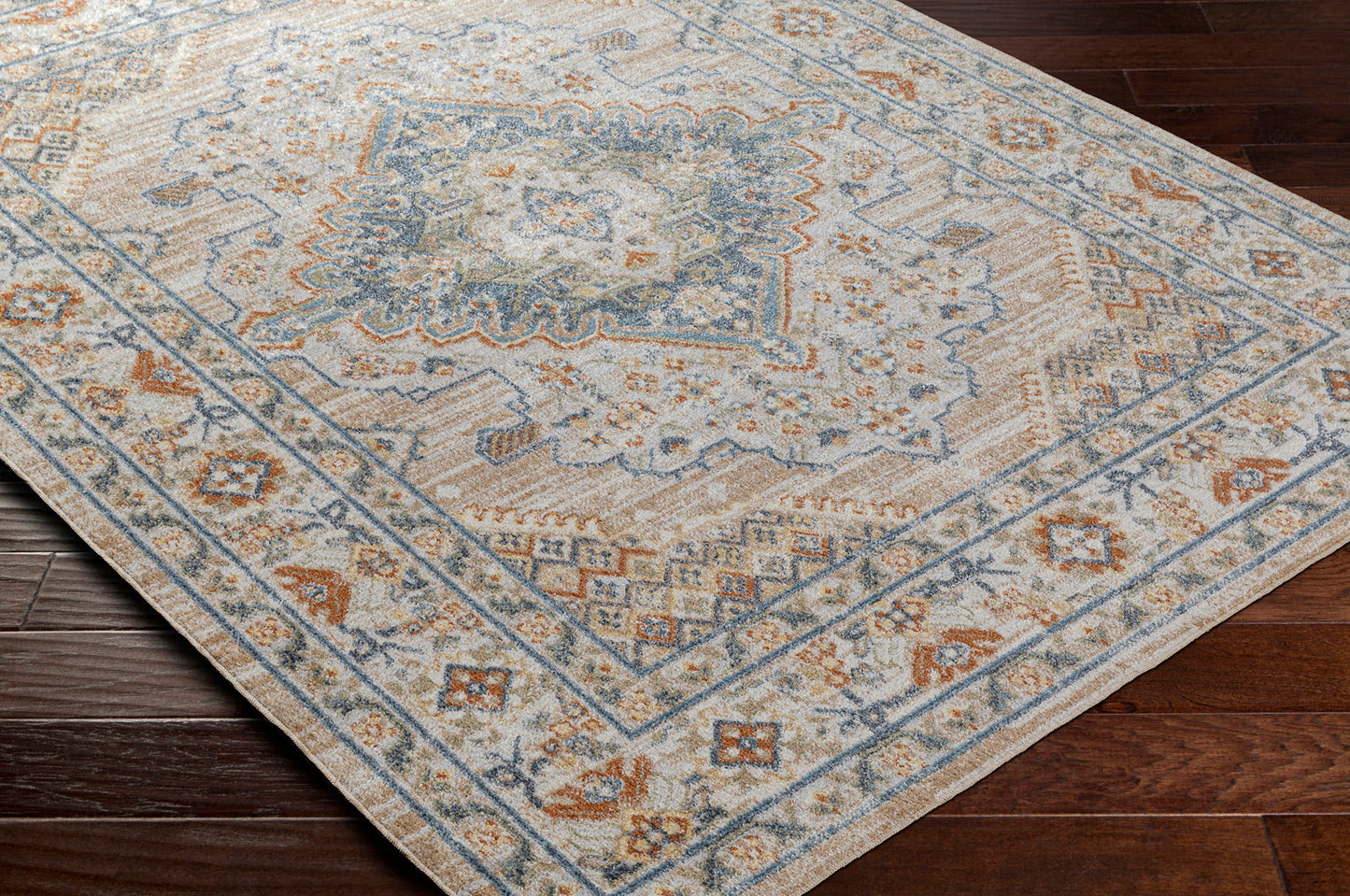 ELLINWOOD Tapis Lavable en Machine - Tapis Persan, Salon, Cuisine - Tapis Vintage Oriental, Poils Courts, Doux, Durable - Beige, Bleu