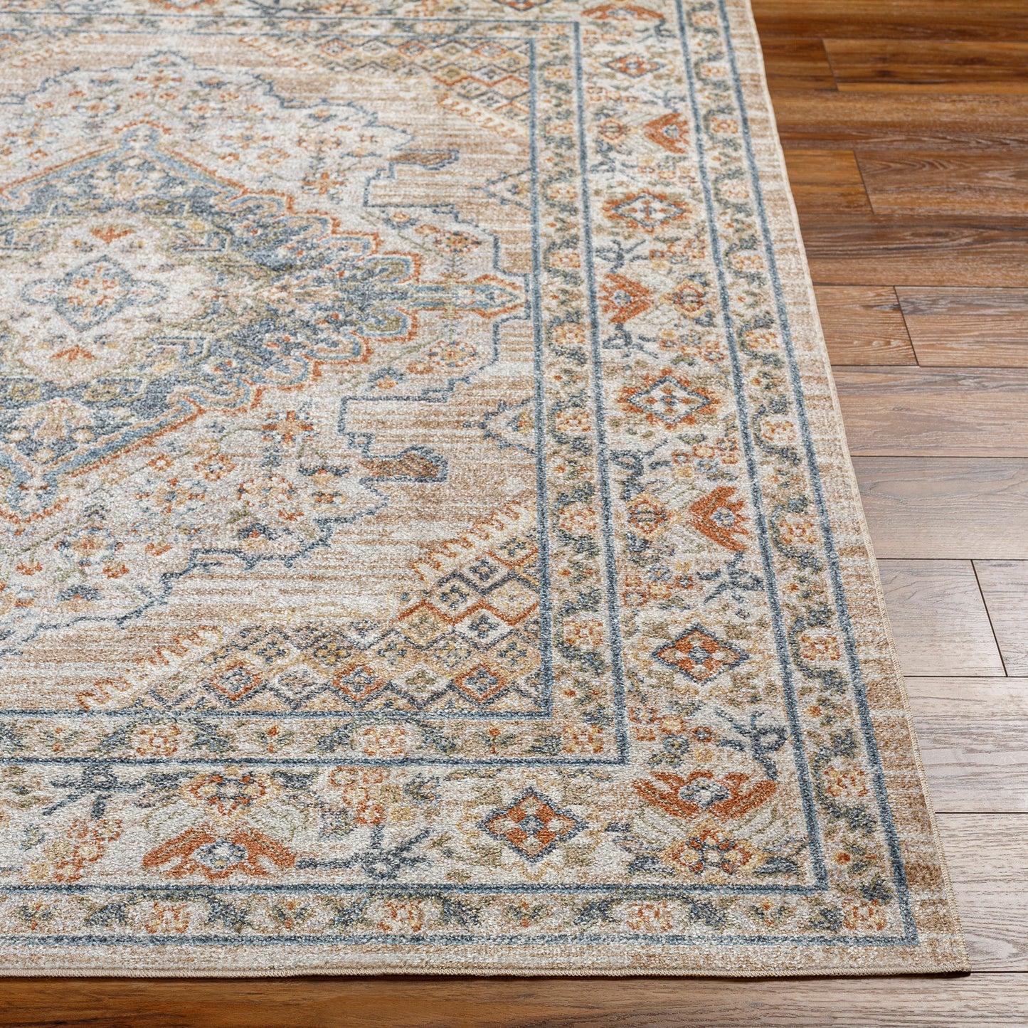 ELLINWOOD Tapis Lavable en Machine - Tapis Persan, Salon, Cuisine - Tapis Vintage Oriental, Poils Courts, Doux, Durable - Beige, Bleu