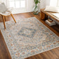 ELLINWOOD Tapis Lavable en Machine - Tapis Persan, Salon, Cuisine - Tapis Vintage Oriental, Poils Courts, Doux, Durable - Beige, Bleu