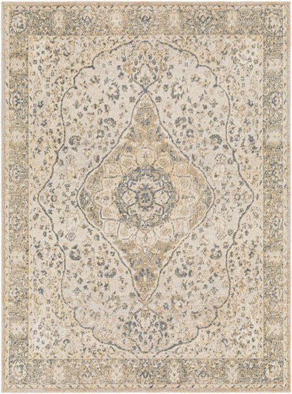 ELLINWOOD Maschinewaschbarer Teppich I Wohnzimmer, Esszimmer, Küche I Vintage Orientalischer Traditioneller Boho Teppich I Beige, Blau