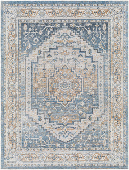 EMMETT Maschinewaschbarer Teppich I Wohnzimmer, Esszimmer, Küche I Vintage Orientalischer Traditioneller Boho Teppich I Blau, Blau