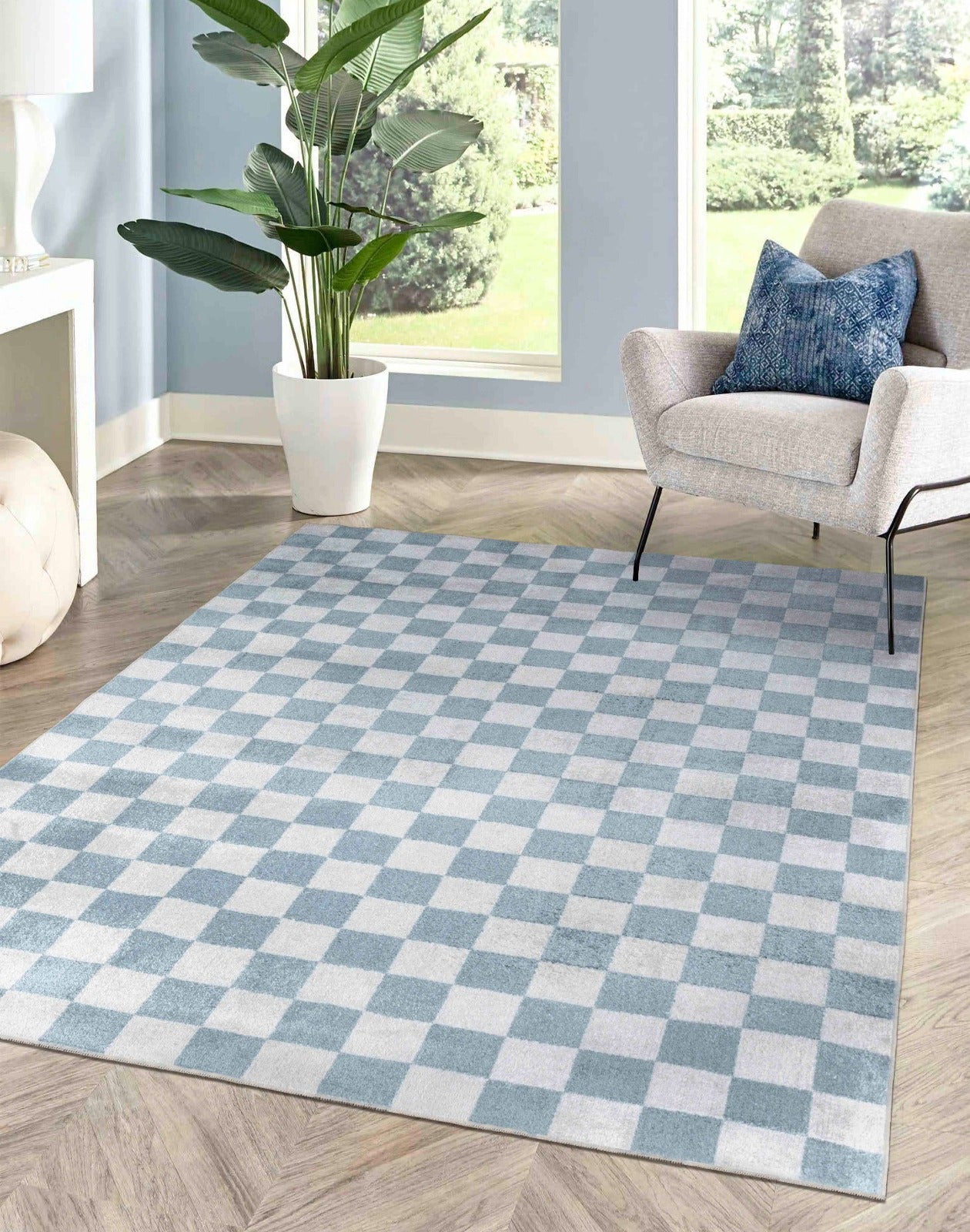 SHAQUINA Tapis Lavable en Machine - Tapis Moderne, Salon, Cuisine - Tapis Scandinave, Poils Courts, Doux, Entretien Facile- Bleu