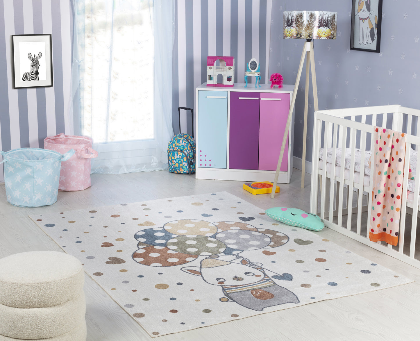 TRAE Tapis Enfant Lavable en Machine - Tapis Chambre, Garçon, Fille, Bébé, Salle de Jeu, Poils Doux, Résistant - Multicolore, Beige