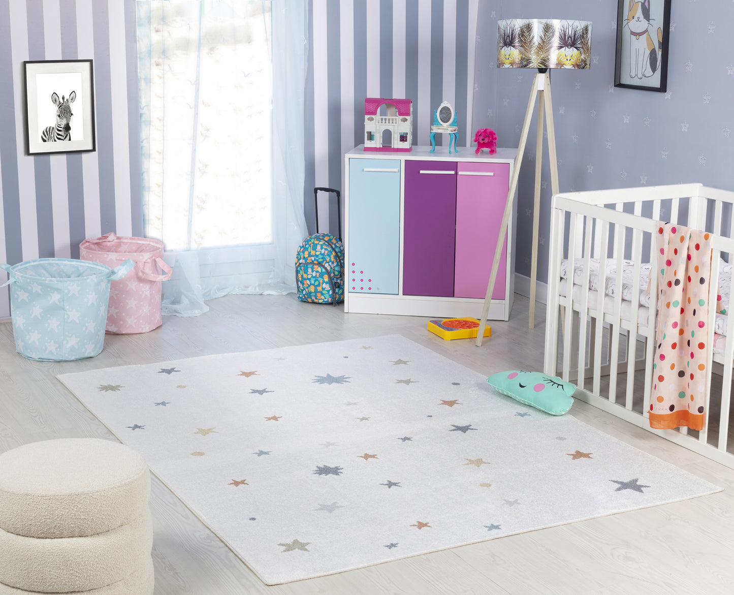 ELYCE Tapis Enfant Lavable en Machine - Tapis Chambre, Garçon, Fille, Bébé, Salle de Jeu, Poils Doux, Résistant - Multicolore, Beige