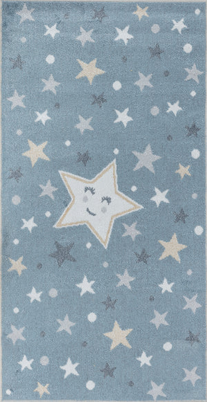 SHAMIA Tapis Enfant Lavable en Machine - Tapis Chambre, Garçon, Fille, Bébé, Salle de Jeu, Poils Doux, Entretien Facile - Bleu, Beige