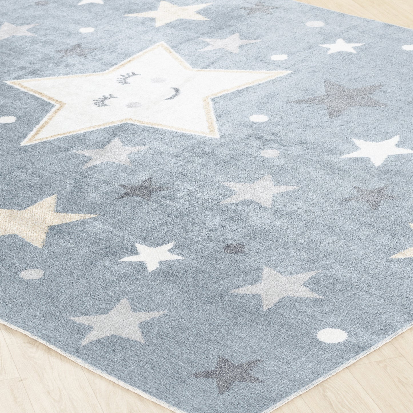 SHAMIA Tapis Enfant Lavable en Machine - Tapis Chambre, Garçon, Fille, Bébé, Salle de Jeu, Poils Doux, Entretien Facile - Bleu, Beige