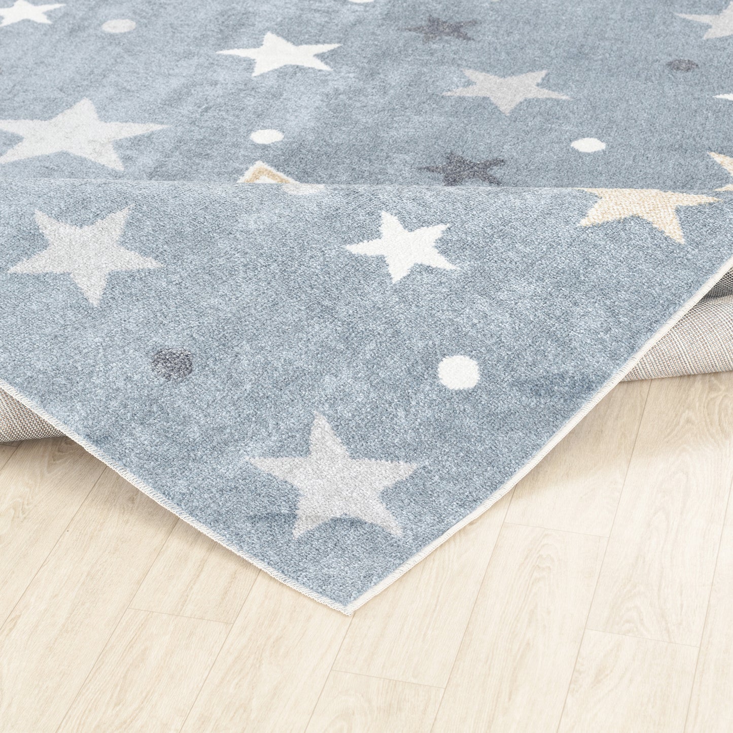 SHAMIA Tapis Enfant Lavable en Machine - Tapis Chambre, Garçon, Fille, Bébé, Salle de Jeu, Poils Doux, Entretien Facile - Bleu, Beige