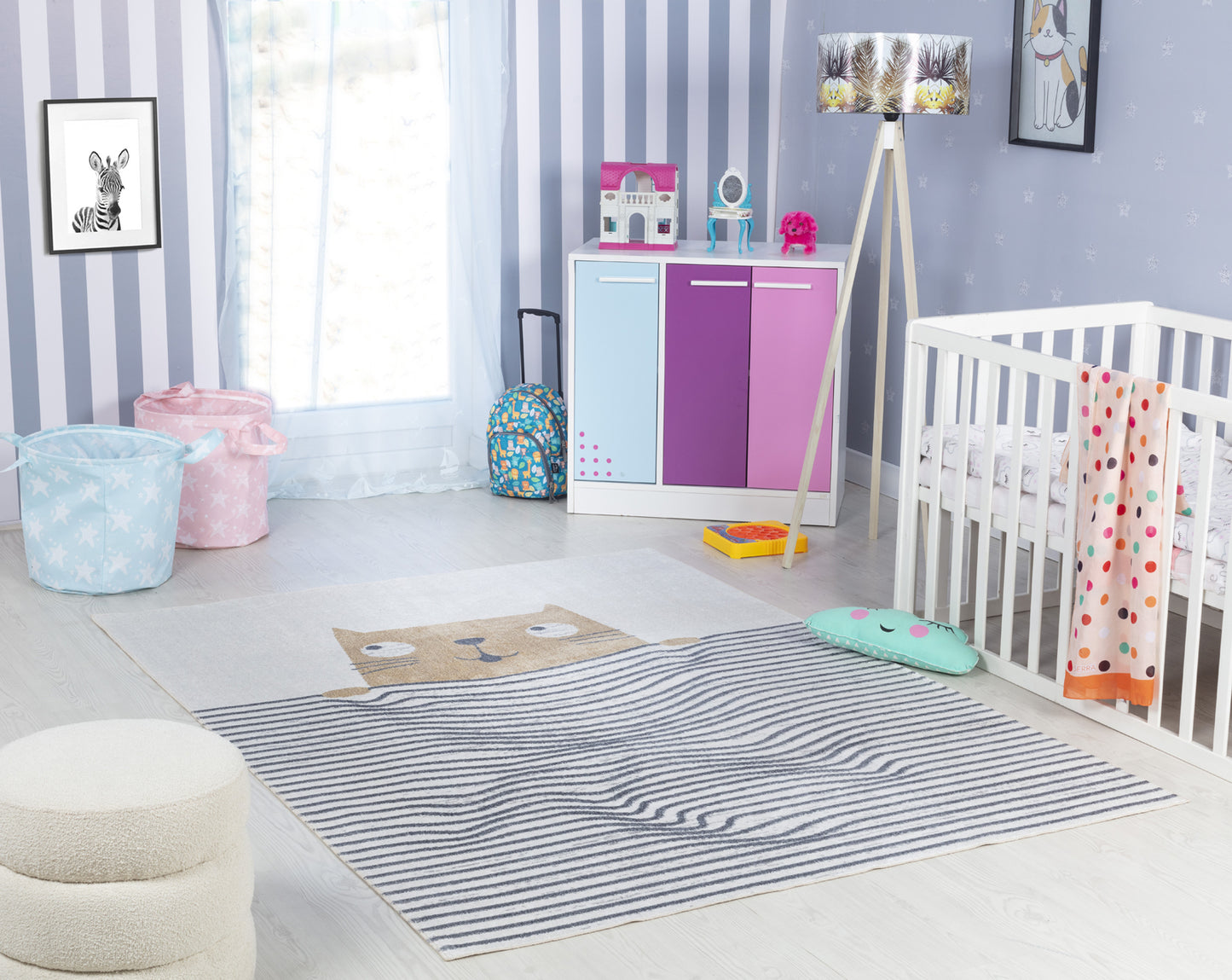 MICAYLA Tapis Enfant Lavable en Machine - Tapis Chambre, Garçon, Fille, Bébé, Salle de Jeu, Poils Doux, Entretien Facile - Brun, Beige