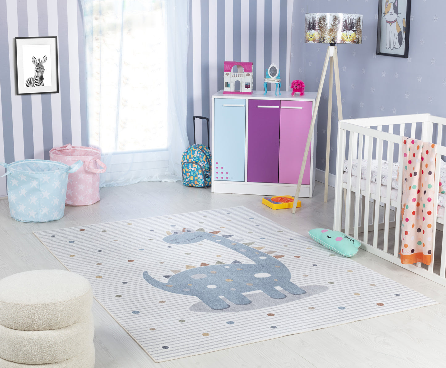 TIANNA Tapis Enfant Lavable en Machine - Tapis Chambre, Garçon, Fille, Bébé, Salle de Jeu, Poils Doux, Entretien Facile - Beige, Gris