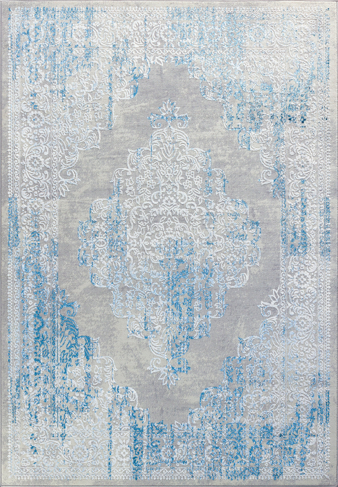 CHARMANE Tapis Vintage - Tapis Persan, Salon, Chambre - Tapis Traditionnel Oriental, Poils Courts, Doux, Durable - Ivoire, Bleu, Gris