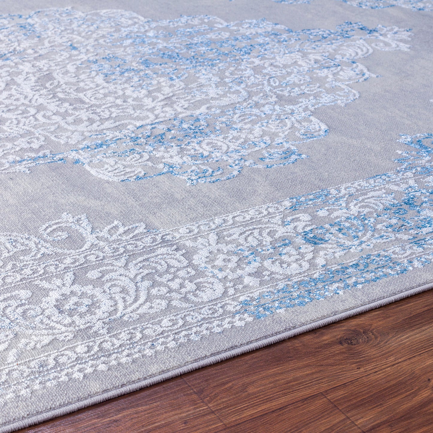 CHARMANE Tapis Vintage - Tapis Persan, Salon, Chambre - Tapis Traditionnel Oriental, Poils Courts, Doux, Durable - Ivoire, Bleu, Gris