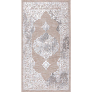 TENNA Vintage Teppich I Wohnzimmer, Esszimmer I Orientalischer Traditioneller Boho Kurzflor Teppich, Plegeleicht I Beige, Weiß