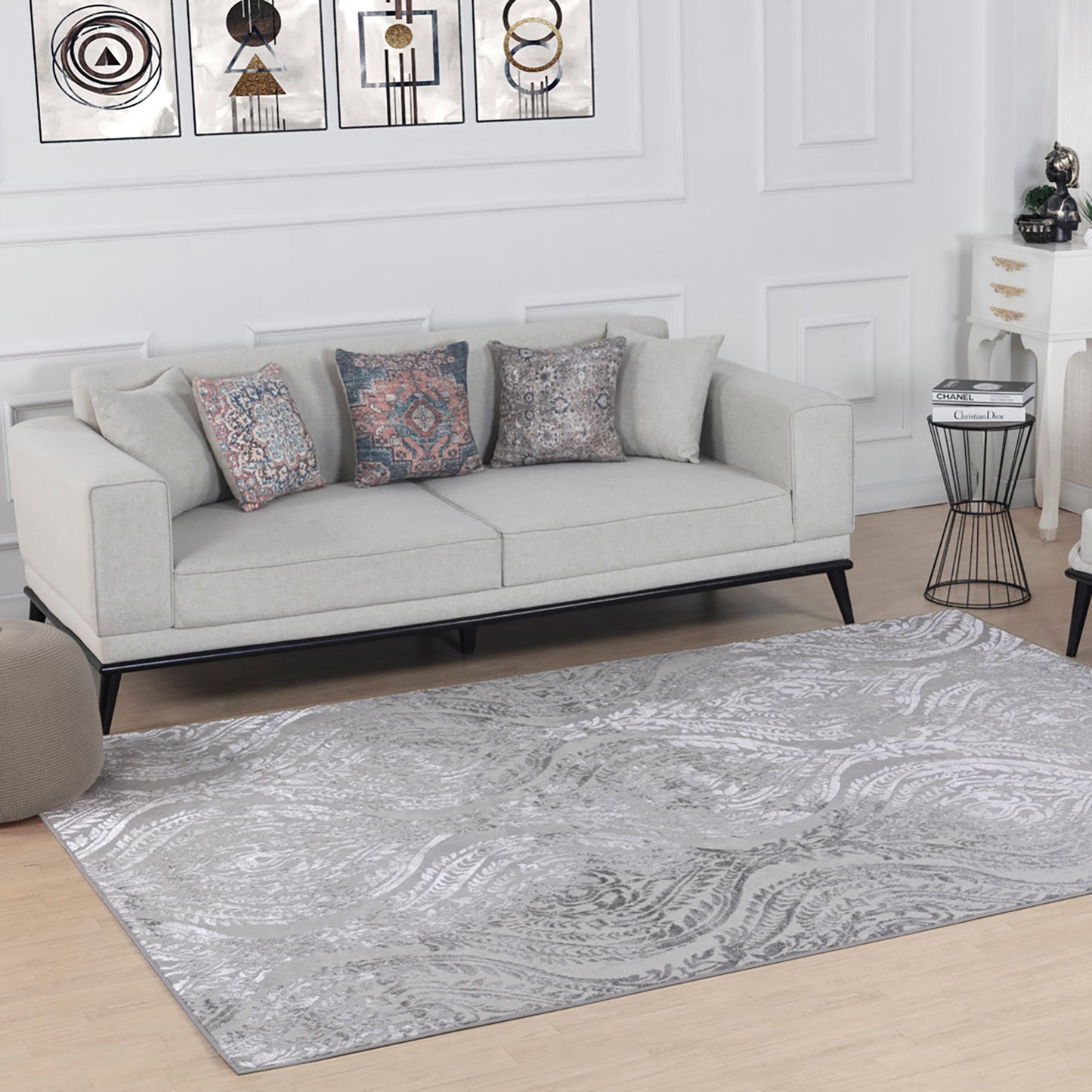 LISSETE Tapis Vintage - Tapis Persan, Salon, Chambre - Tapis Traditionnel Oriental, Poils Courts, Doux, Entretien Facile - Blanc, Gris