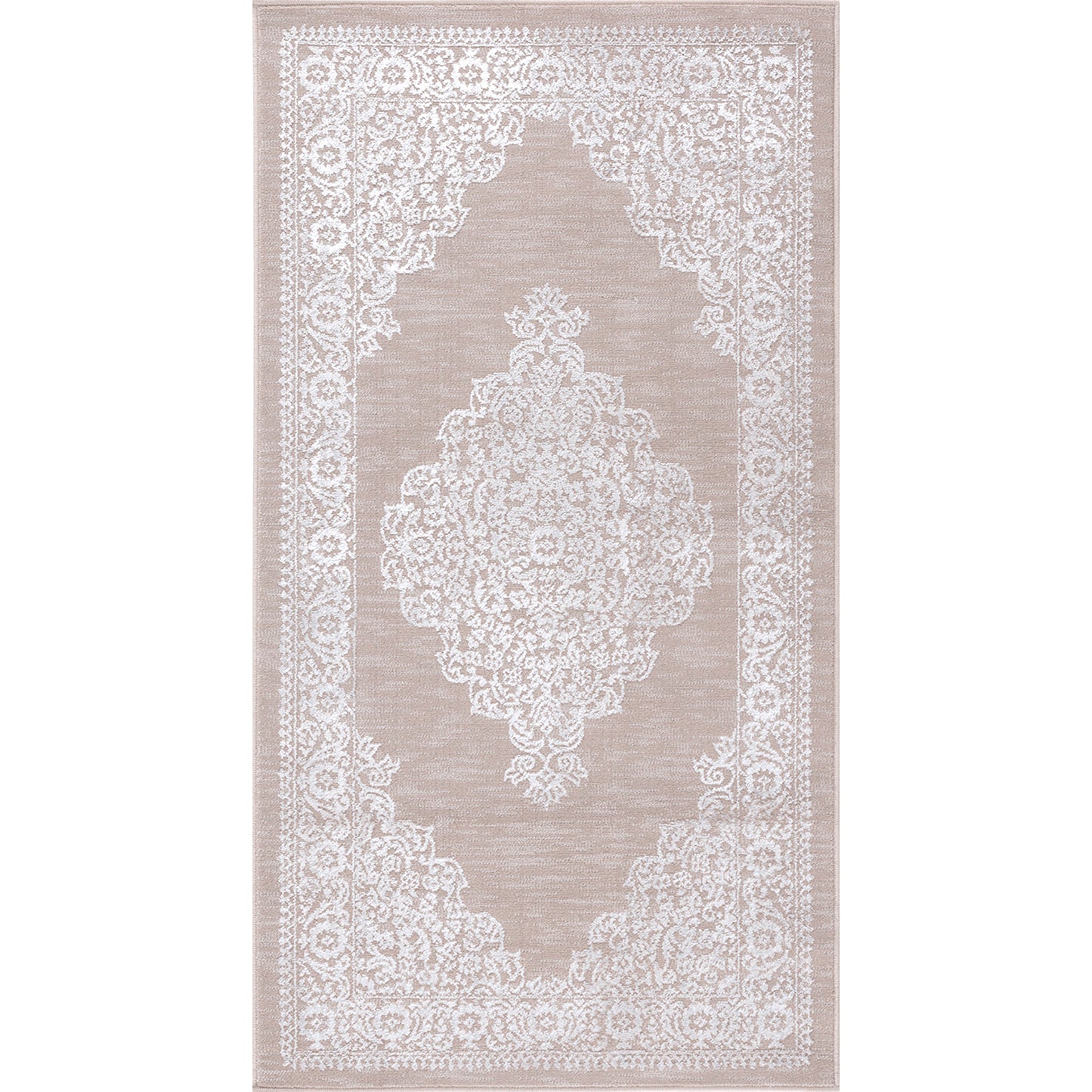 CHARMANE Vintage Teppich I Wohnzimmer, Esszimmer I Orientalischer Traditioneller Boho Kurzflor Teppich, Plegeleicht I Beige, Weiß