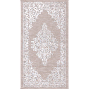 CHARMANE Vintage Teppich I Wohnzimmer, Esszimmer I Orientalischer Traditioneller Boho Kurzflor Teppich, Plegeleicht I Beige, Weiß