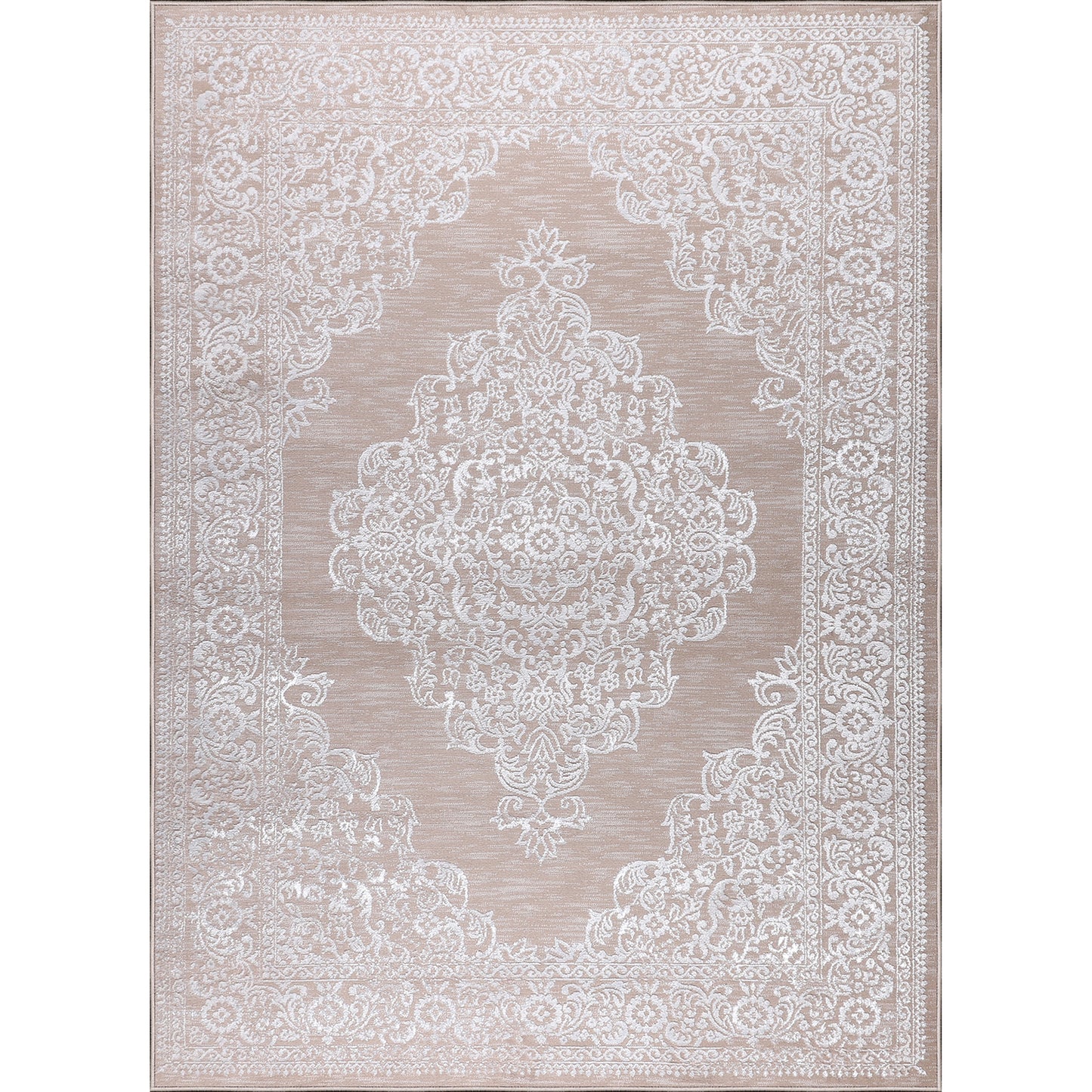 CHARMANE Vintage Teppich I Wohnzimmer, Esszimmer I Orientalischer Traditioneller Boho Kurzflor Teppich, Plegeleicht I Beige, Weiß