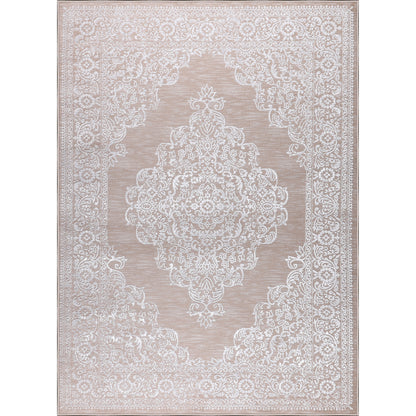 CHARMANE Vintage Teppich I Wohnzimmer, Esszimmer I Orientalischer Traditioneller Boho Kurzflor Teppich, Plegeleicht I Beige, Weiß