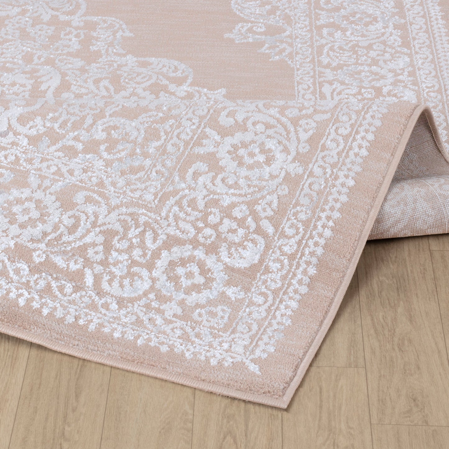 CHARMANE Vintage Teppich I Wohnzimmer, Esszimmer I Orientalischer Traditioneller Boho Kurzflor Teppich, Plegeleicht I Beige, Weiß