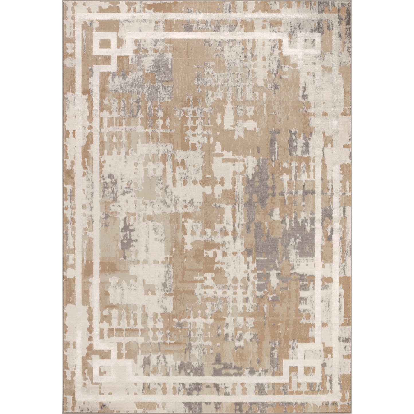 DEMETRIC Tapis Abstrait - Tapis Moderne, Salon, Chambre - Tapis Design Marbre Moucheté à Poils Courts, Doux, Durable - Beige, Blanc