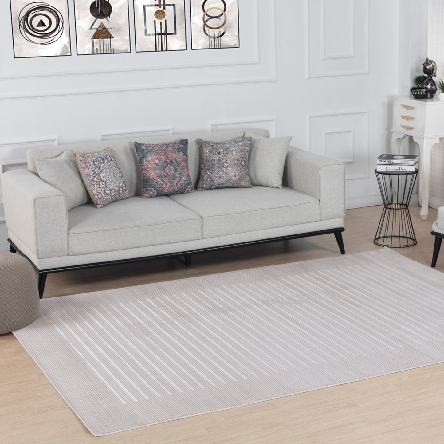 AIYANA Tapis Scandinave - Tapis Moderne, Salon, Chambre - Tapis Contemporain, Poils Courts, Doux, Entretien Facile - Beige, Blanc