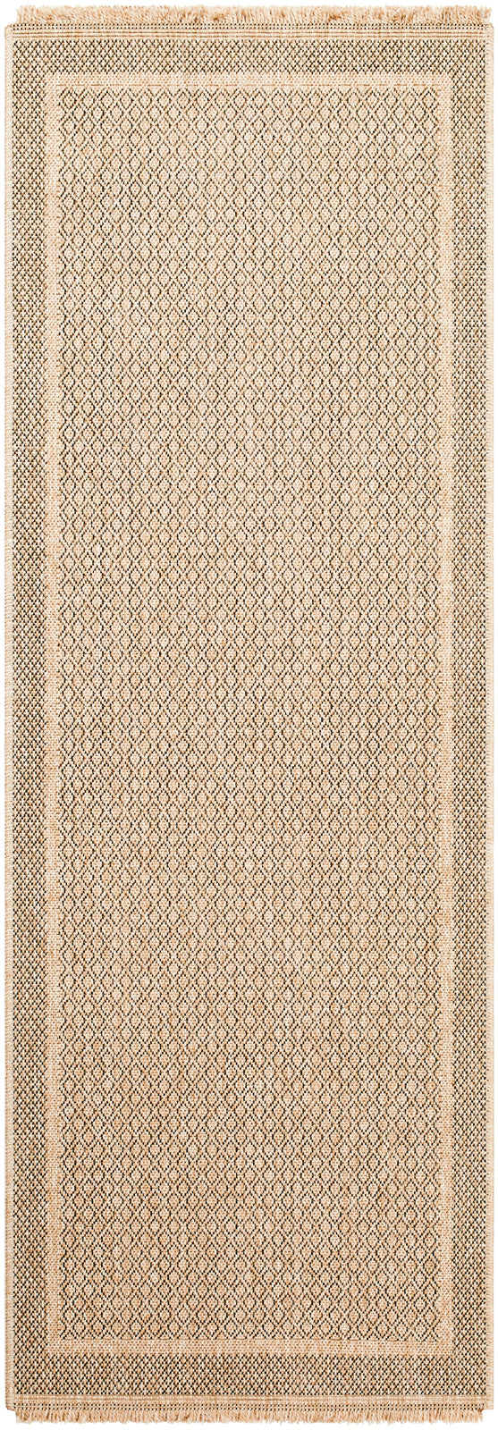 SABRENA Outdoor Jute-Look Teppich I In & Outdoor Boho Wetterfest Teppich für den Balkon, Terrasse, Garten, Küche I Beige, Schwarz