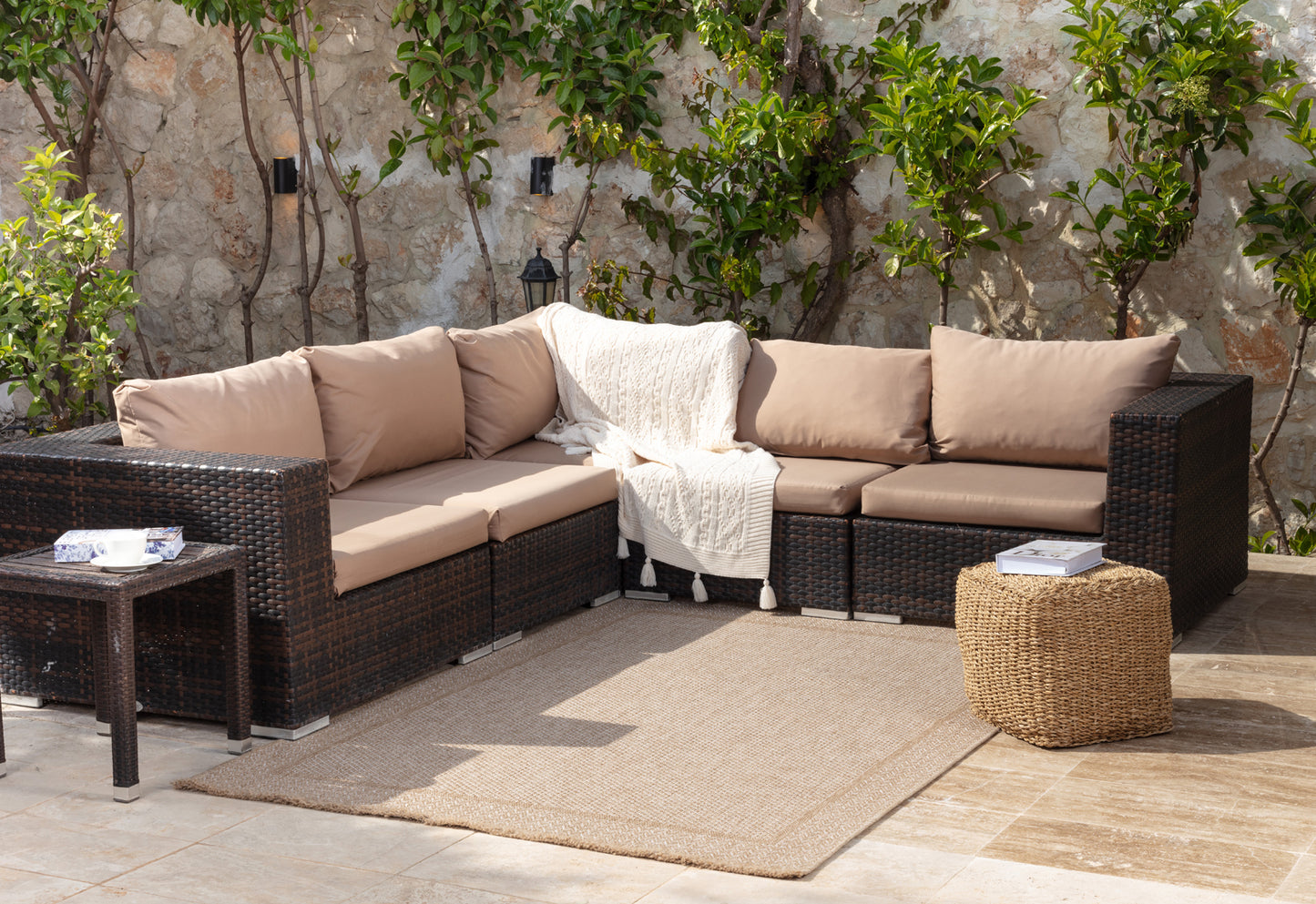 DONTAVIUS Outdoor Jute-Look Teppich I In & Outdoor Boho Wetterfest Teppich für den Balkon, Terrasse, Garten, Küche, Plegeleicht I Beige