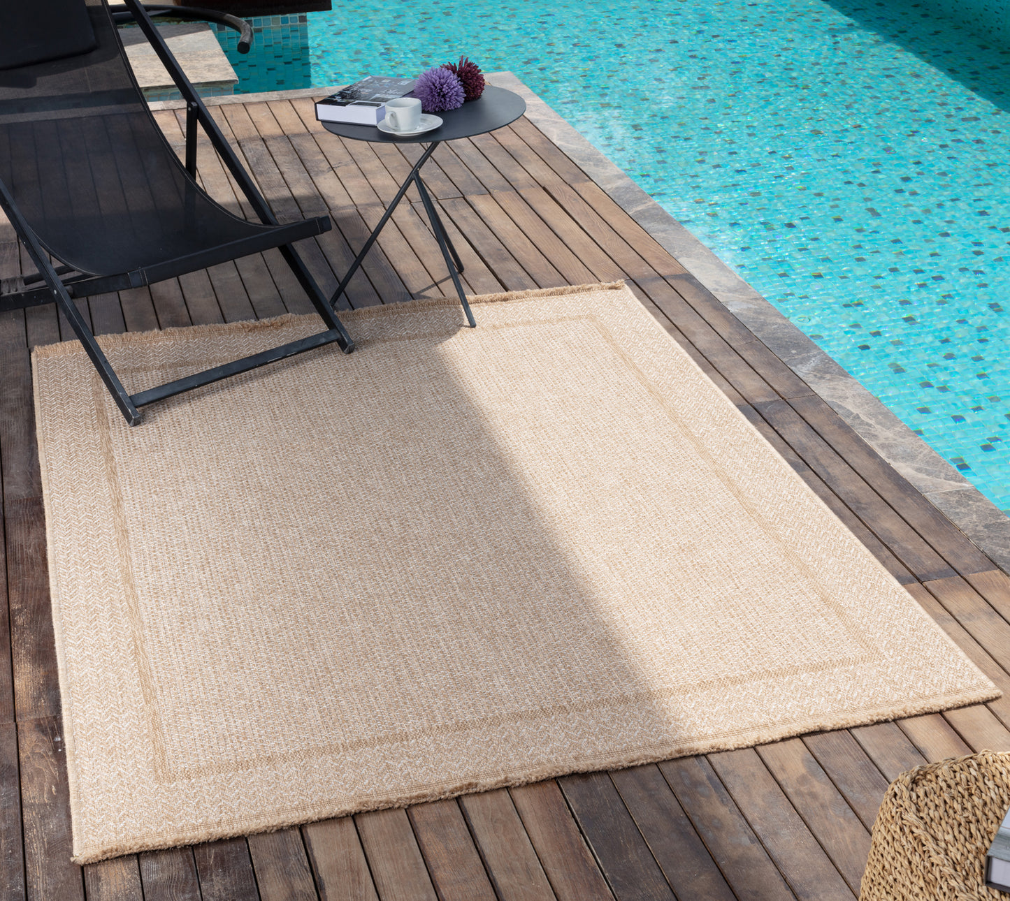 DONTAVIUS Outdoor Jute-Look Teppich I In & Outdoor Boho Wetterfest Teppich für den Balkon, Terrasse, Garten, Küche, Plegeleicht I Beige