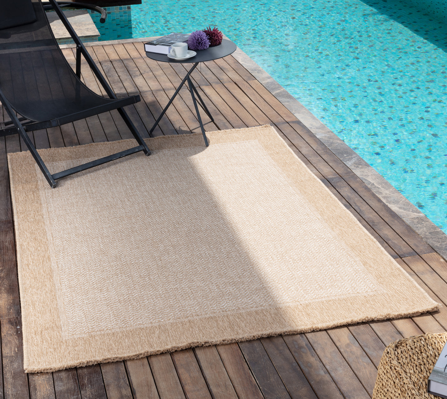 MARCHETTA Tapis Extérieur Aspect Jute - Tapis Bohème Extérieur et Intérieur, Terrasse, Balcon, Véranda, Patio, Salon, Cuisine - Beige