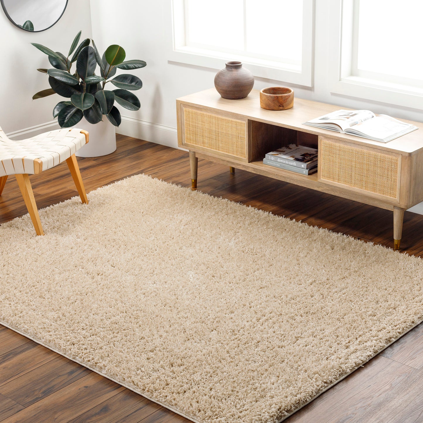 CHARON Tapis Shaggy - Tapis Moderne, Salon, Chambre - Tapis Uni à Poils Longs, Épais, Doux, Durable, Moelleux, Entretien Facile - Beige