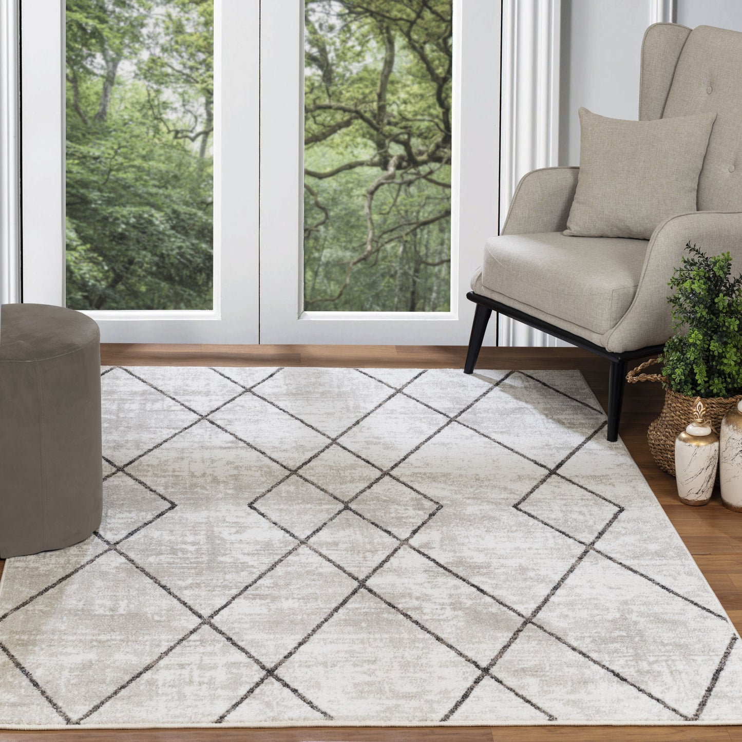 DINAH Tapis Scandinave - Tapis Moderne, Salon, Chambre - Tapis Contemporain, Poils Courts, Doux, Entretien Facile - Blanc, Gris