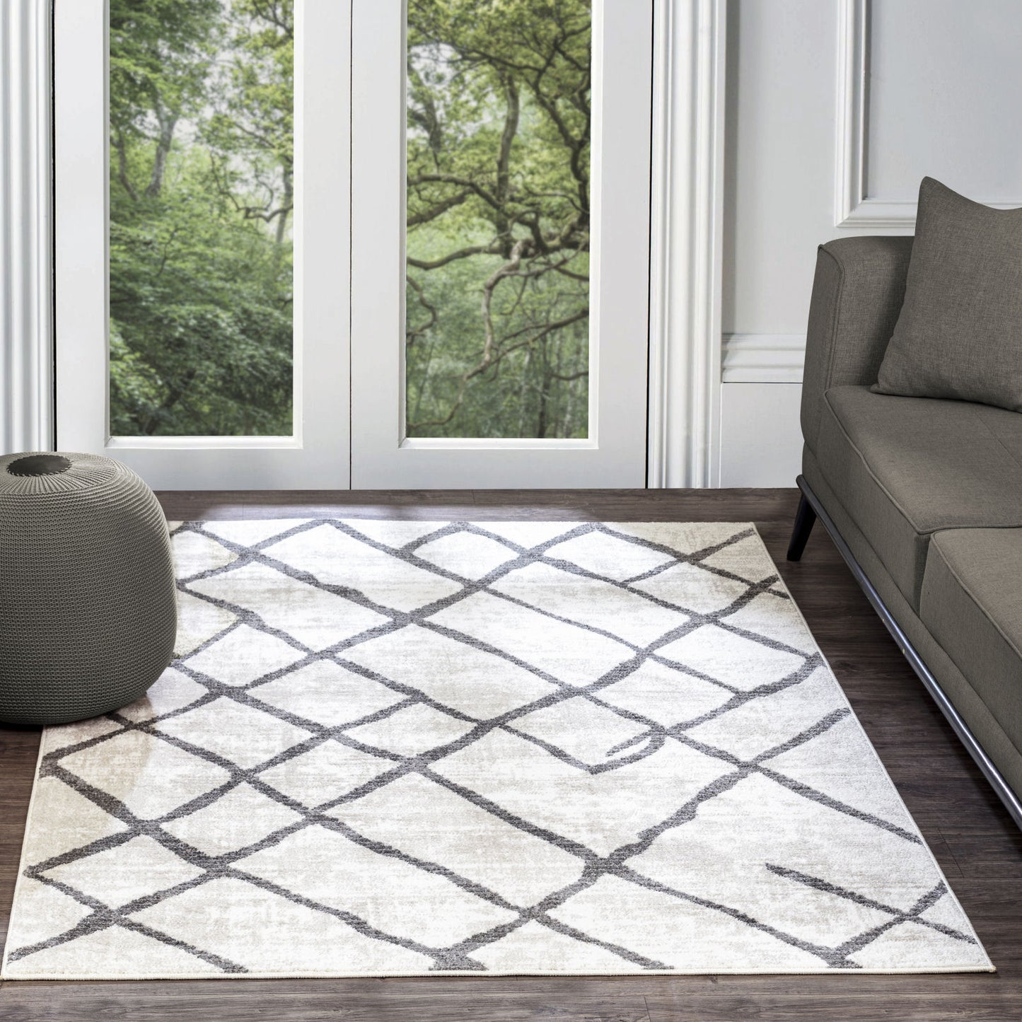 SHARISSE Tapis Scandinave - Tapis Moderne, Salon, Chambre - Tapis Contemporain, Poils Courts, Doux, Entretien Facile - Blanc, Gris