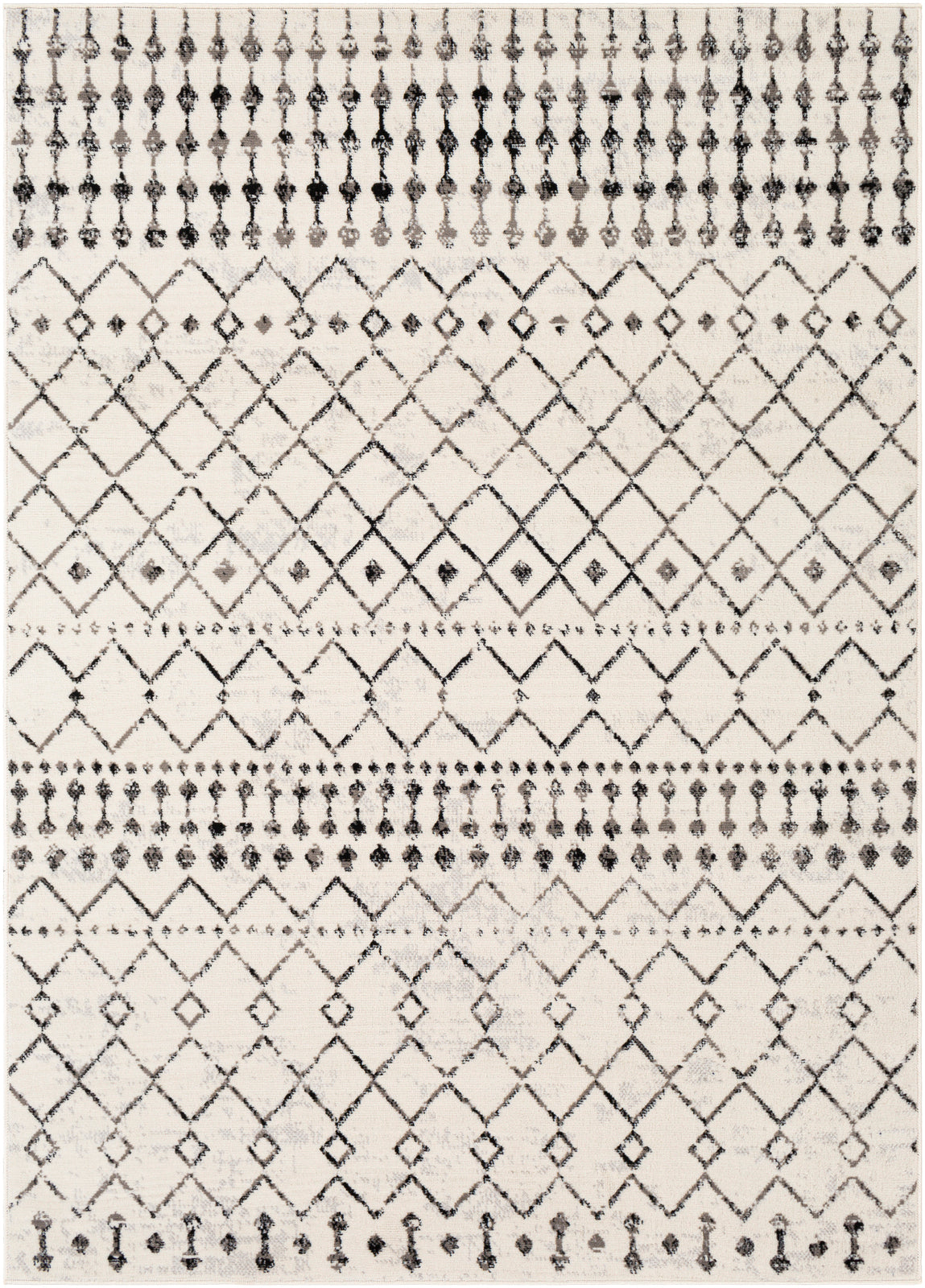 OLBURGEN Tapis Berbère - Tapis Traditionnel, Salon, Chambre - Tapis Ethnique à Poils Courts, Doux, Entretien Facile - Blanc, Noir