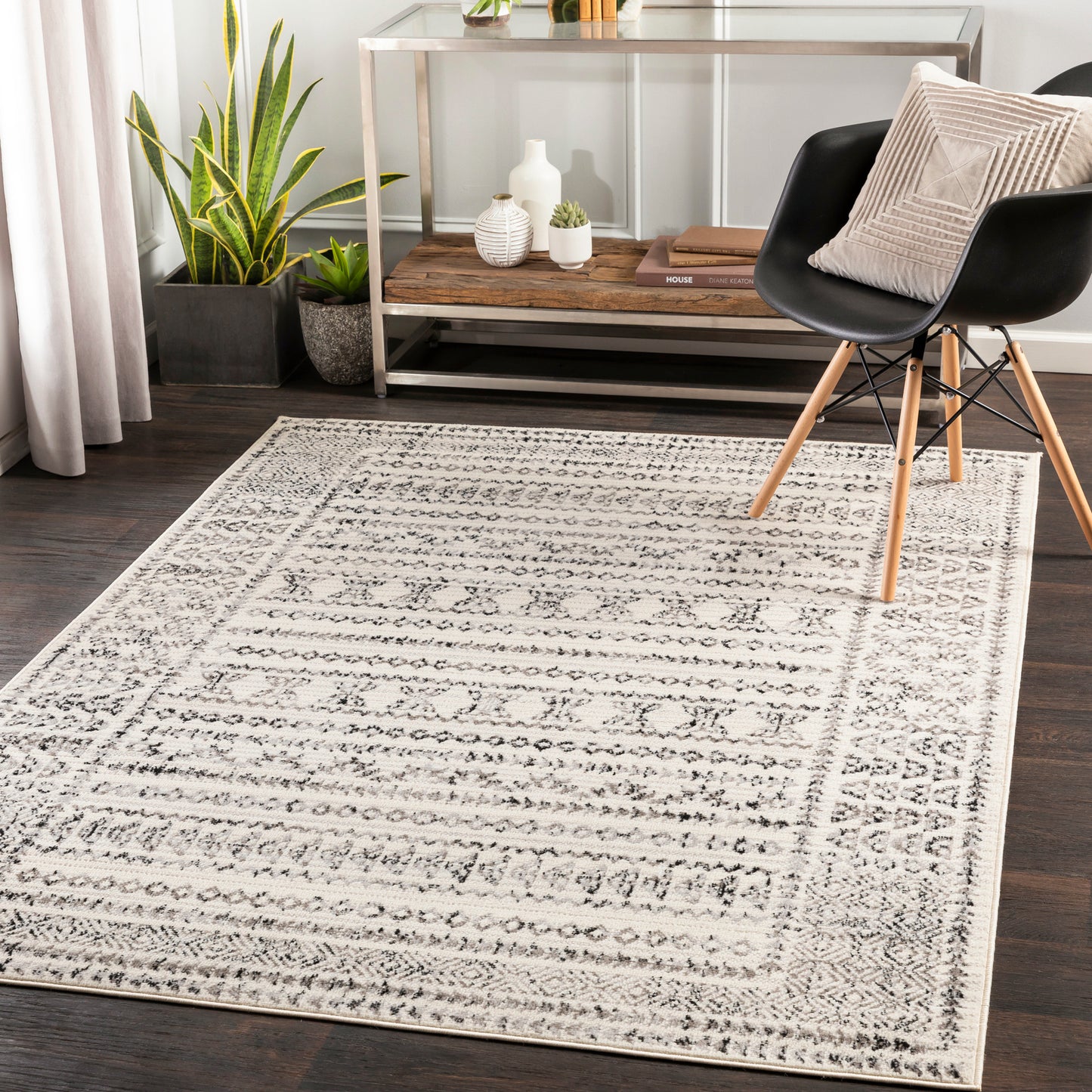 NEDERWOUD Tapis Scandinave - Tapis Moderne, Couloir, Salon, Chambre - Tapis Contemporain Bohème, Poils Courts, Doux - Blanc, Noir