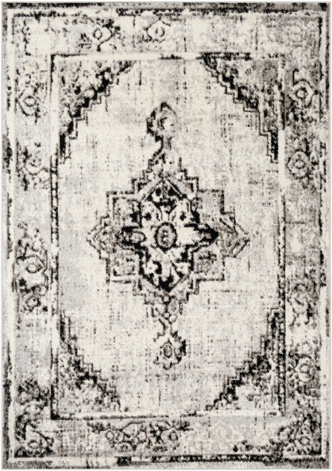 NEEDE Tapis Vintage - Tapis Persan, Salon, Chambre, Salle à Manger - Tapis Traditionnel Oriental, Poils Courts, Doux - Blanc, Gris, Noir