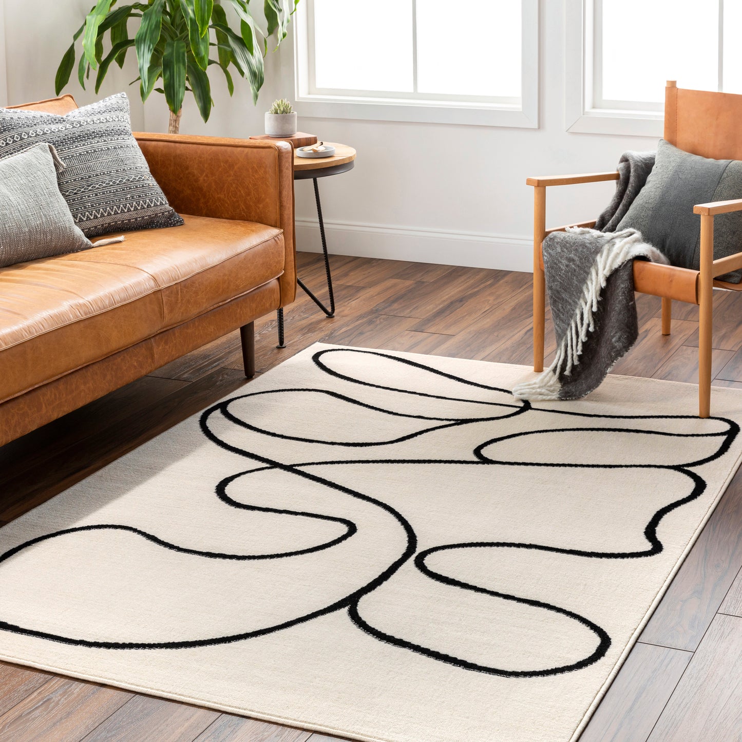 BURGIN Tapis Scandinave - Tapis Moderne, Salon, Chambre - Tapis Contemporain Bohème, Poils Courts, Doux, Entretien Facile - Blanc, Noir