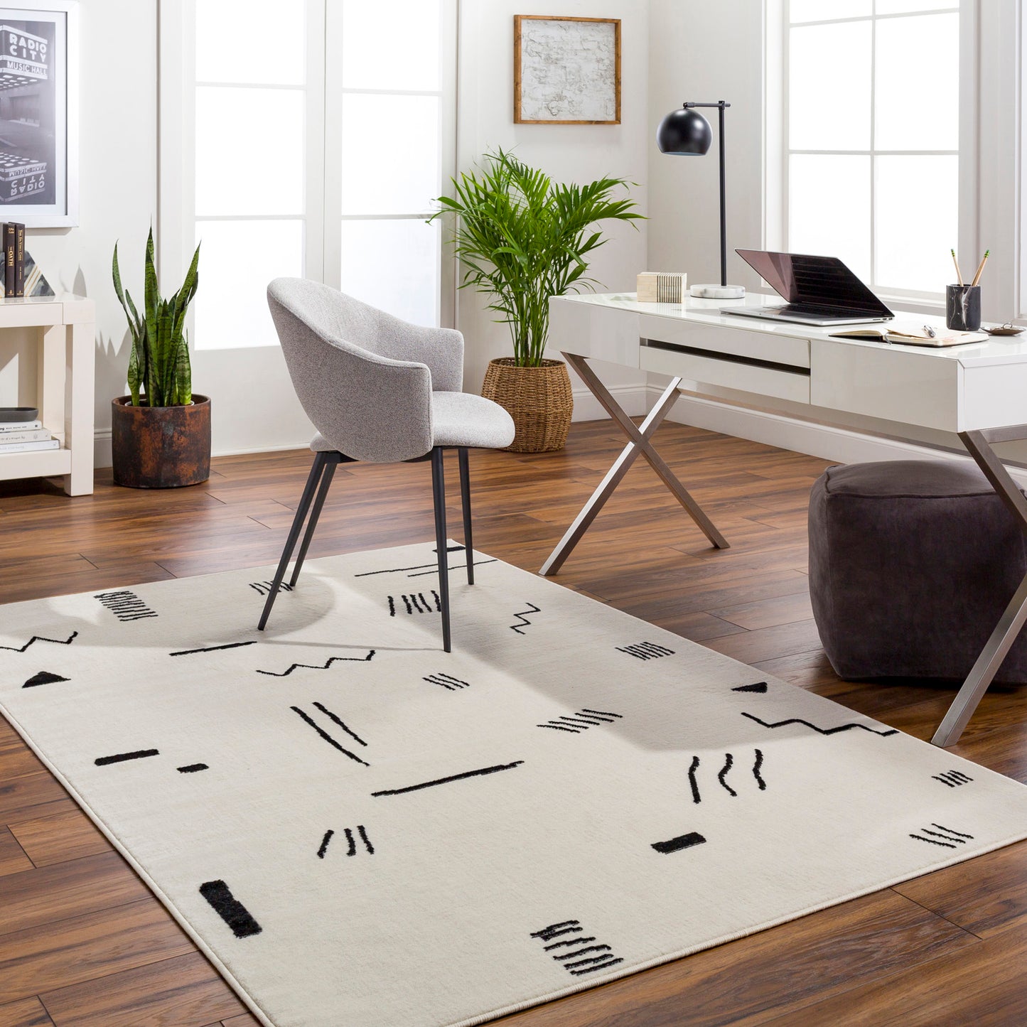 BURROAK Tapis Scandinave - Tapis Moderne, Salon, Chambre - Tapis Contemporain, Poils Courts, Doux, Entretien Facile - Blanc, Noir