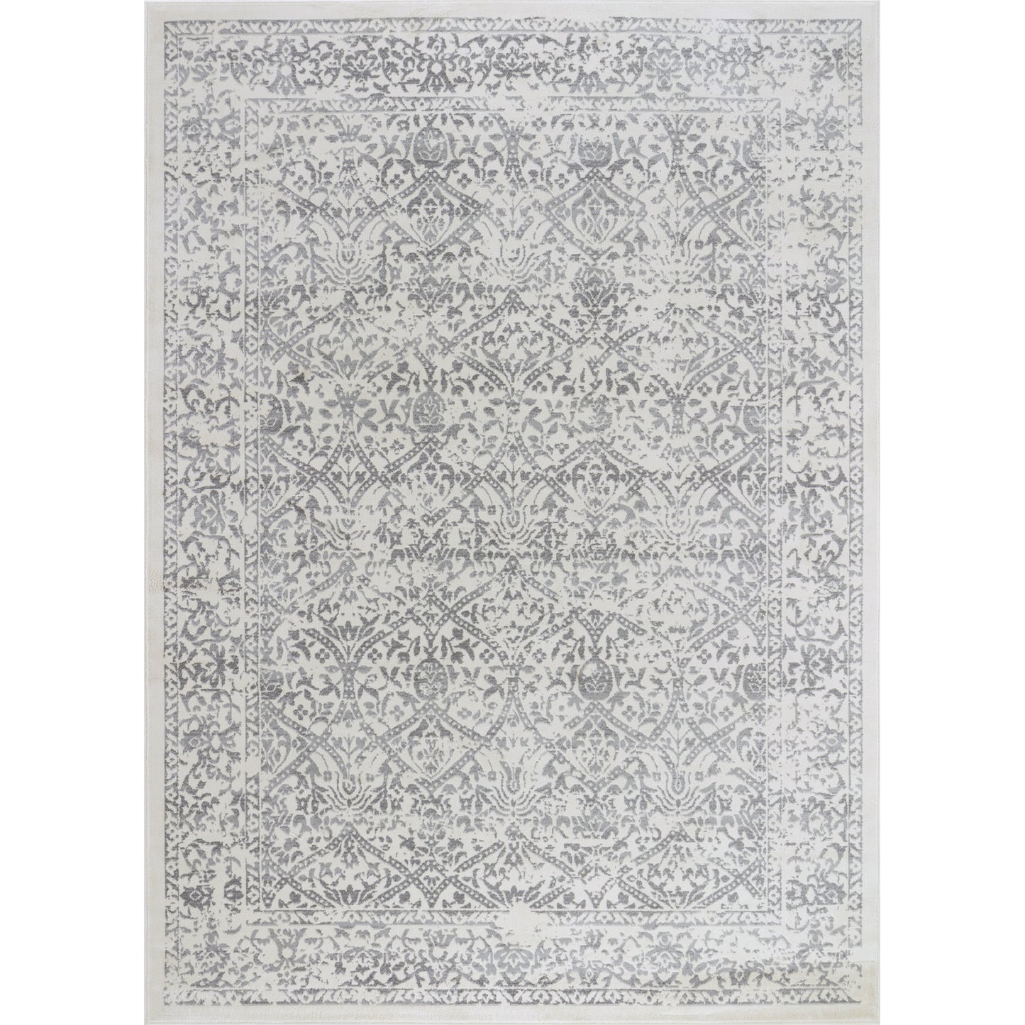 BEAUVAIS Tapis Vintage - Tapis Persan, Couloir, Salon, Chambre - Tapis Traditionnel Oriental, Poils Courts, Doux, Durable - Blanc, Gris