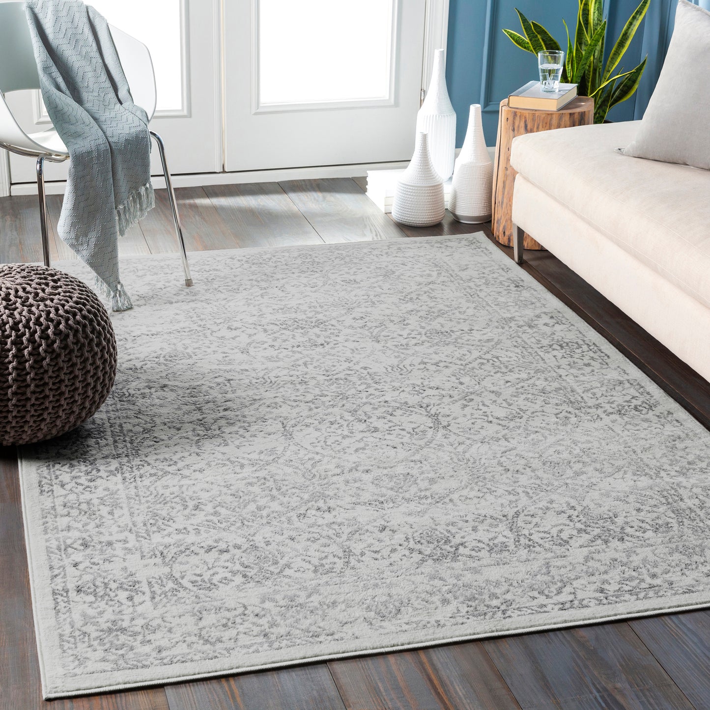 BEAUVAIS Tapis Vintage - Tapis Persan, Couloir, Salon, Chambre - Tapis Traditionnel Oriental, Poils Courts, Doux, Durable - Blanc, Gris