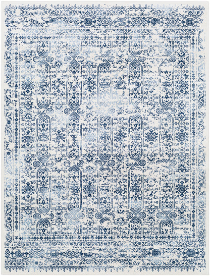 HYERES Tapis Vintage - Tapis Persan, Salon, Chambre - Tapis Traditionnel Oriental, Poils Courts, Doux, Entretien Facile - Bleu, Blanc