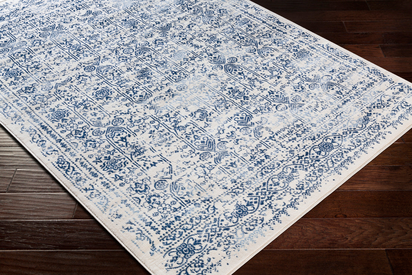 HYERES Tapis Vintage - Tapis Persan, Salon, Chambre - Tapis Traditionnel Oriental, Poils Courts, Doux, Entretien Facile - Bleu, Blanc