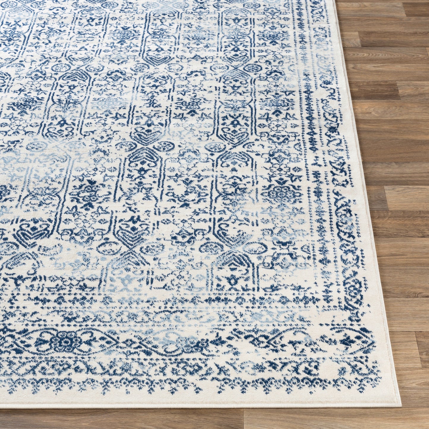 HYERES Tapis Vintage - Tapis Persan, Salon, Chambre - Tapis Traditionnel Oriental, Poils Courts, Doux, Entretien Facile - Bleu, Blanc