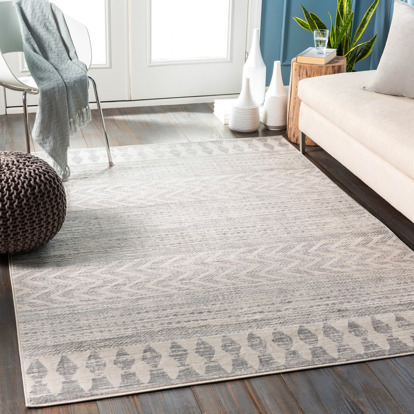 SHEPSHED Tapis Scandinave - Tapis Moderne, Couloir, Salon, Chambre - Tapis Contemporain Bohème, Poils Courts, Doux, Durable - Gris